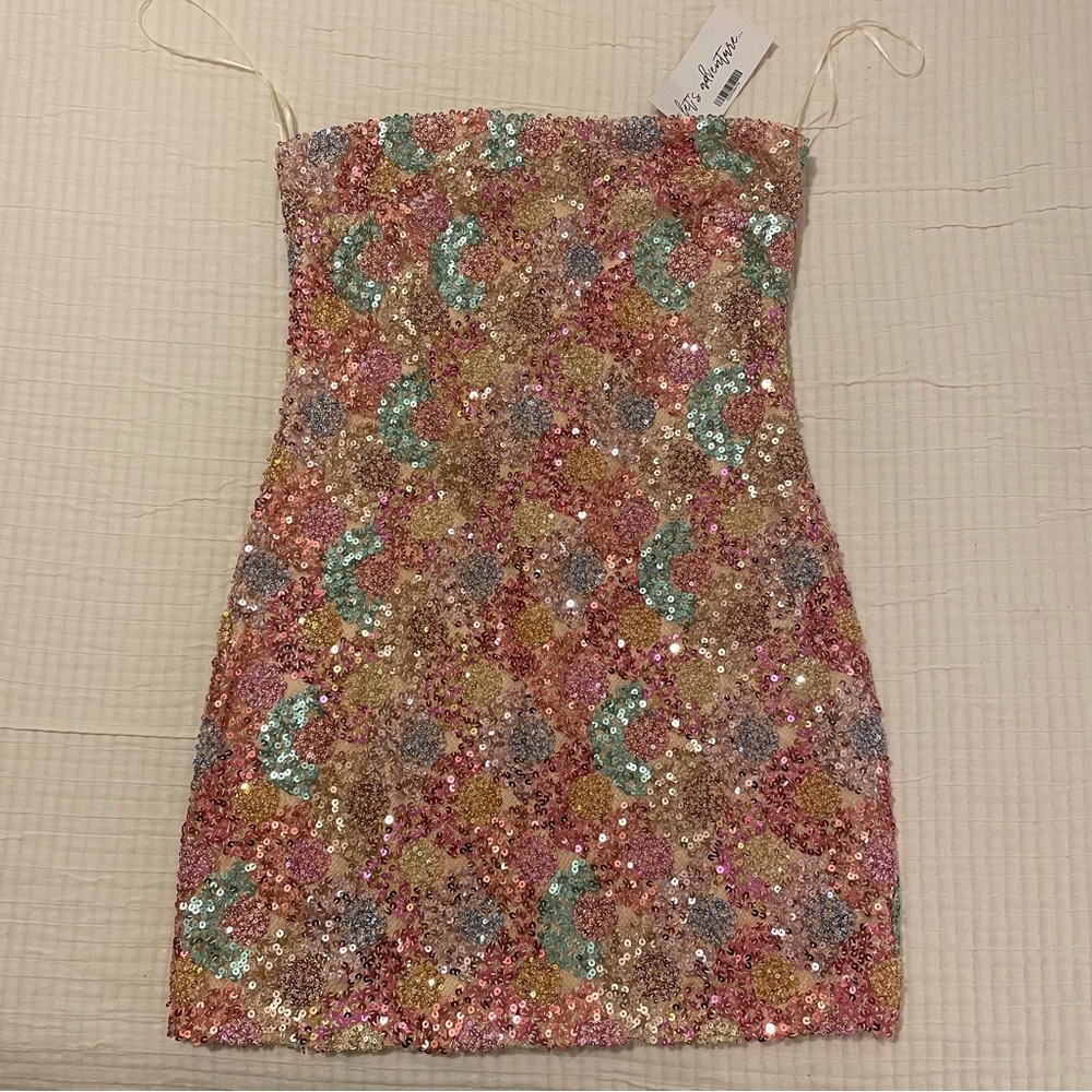 12th Tribe Clementine Pink Abstract Sequin Mini Dress